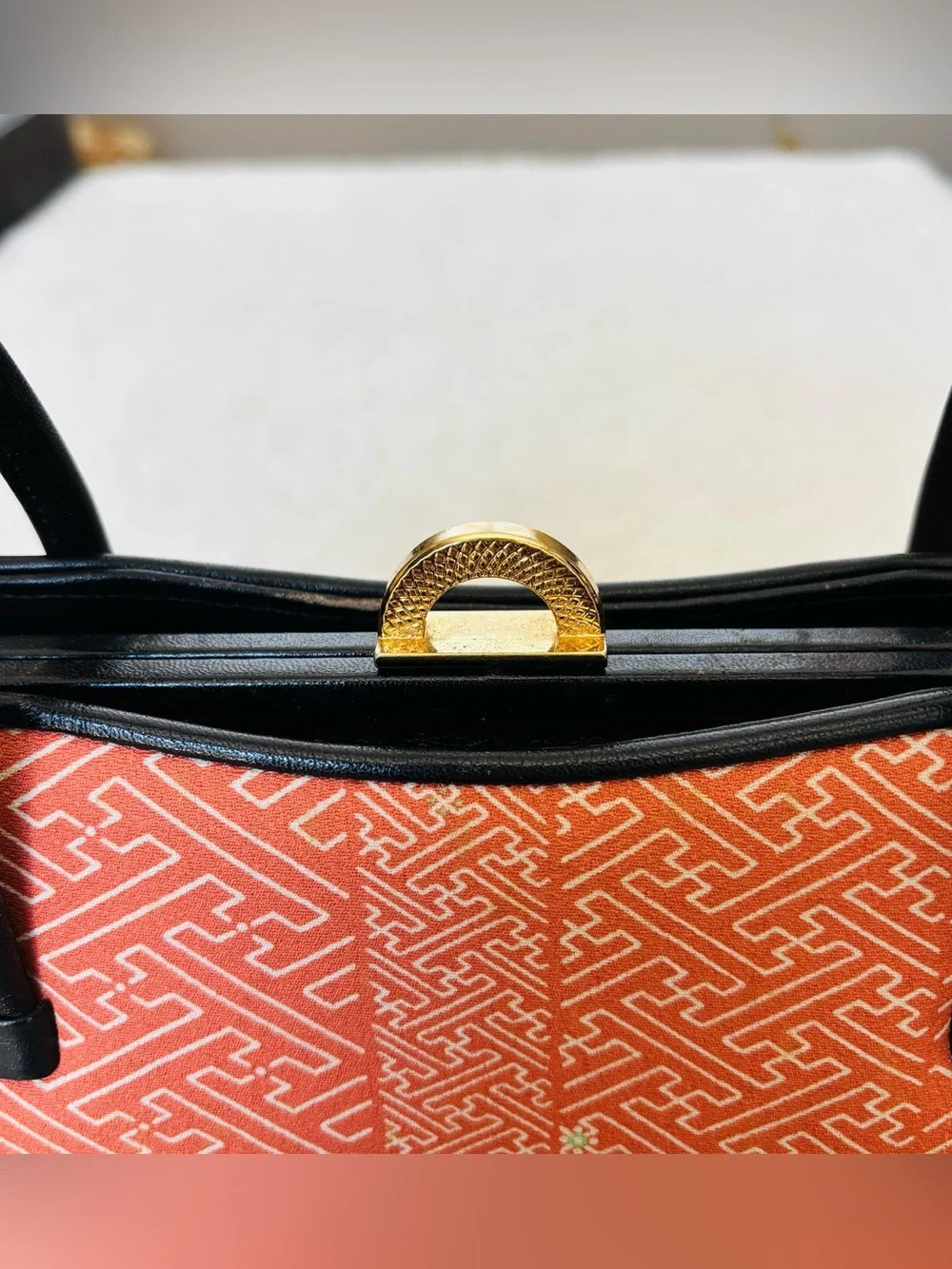 Kimono Japanese black leather  Orange Fabric Small Handbag/Satchels Bag